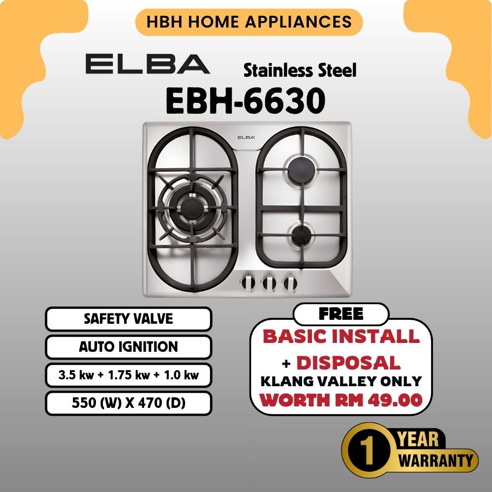 【FREE BASIC INSTALL】ELBA 3 Burners Built-in Stainless Steel Hob EBH ...