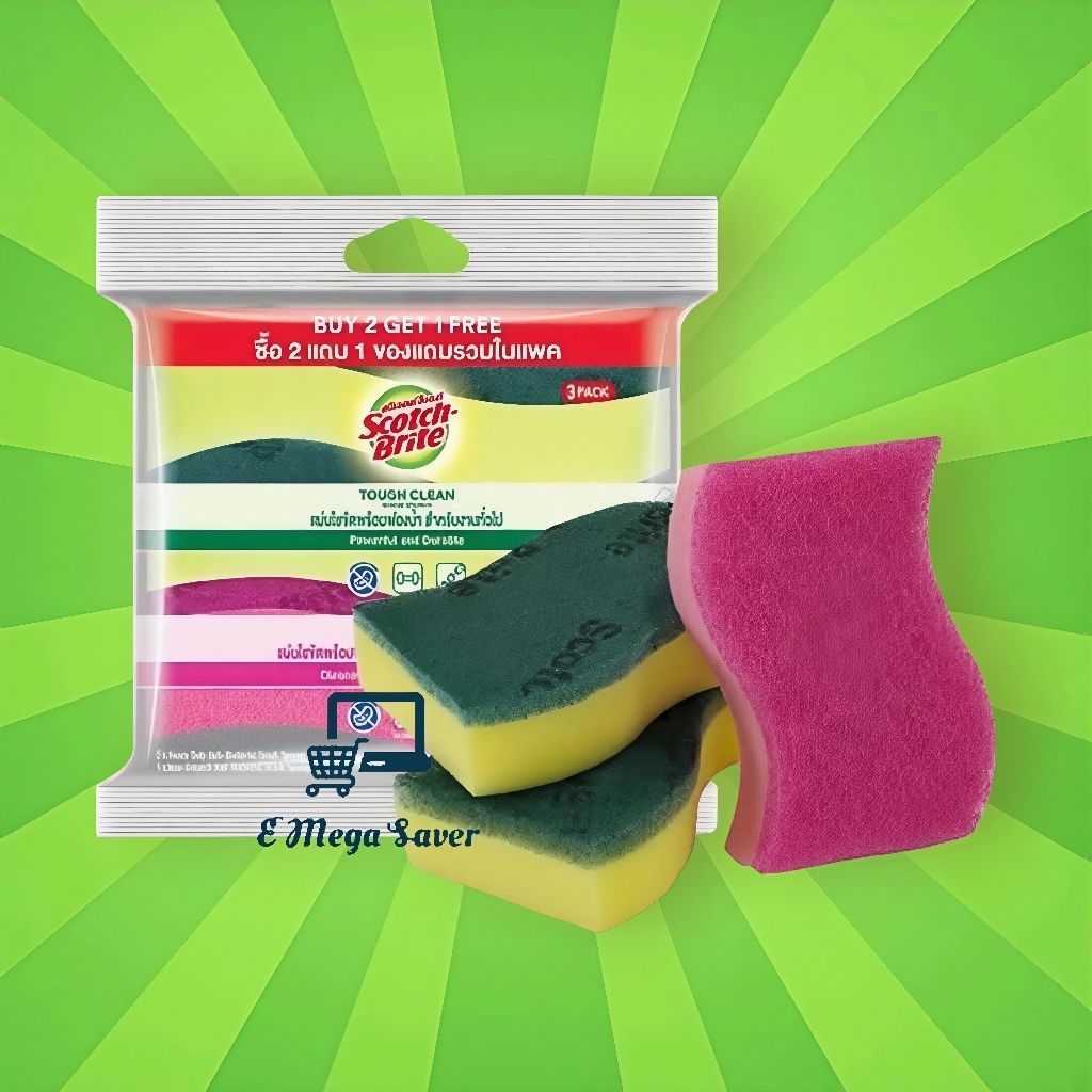 3M Scotch-Brite Tough Clean/Easy Clean Antibacterial Scrub Sponge ...
