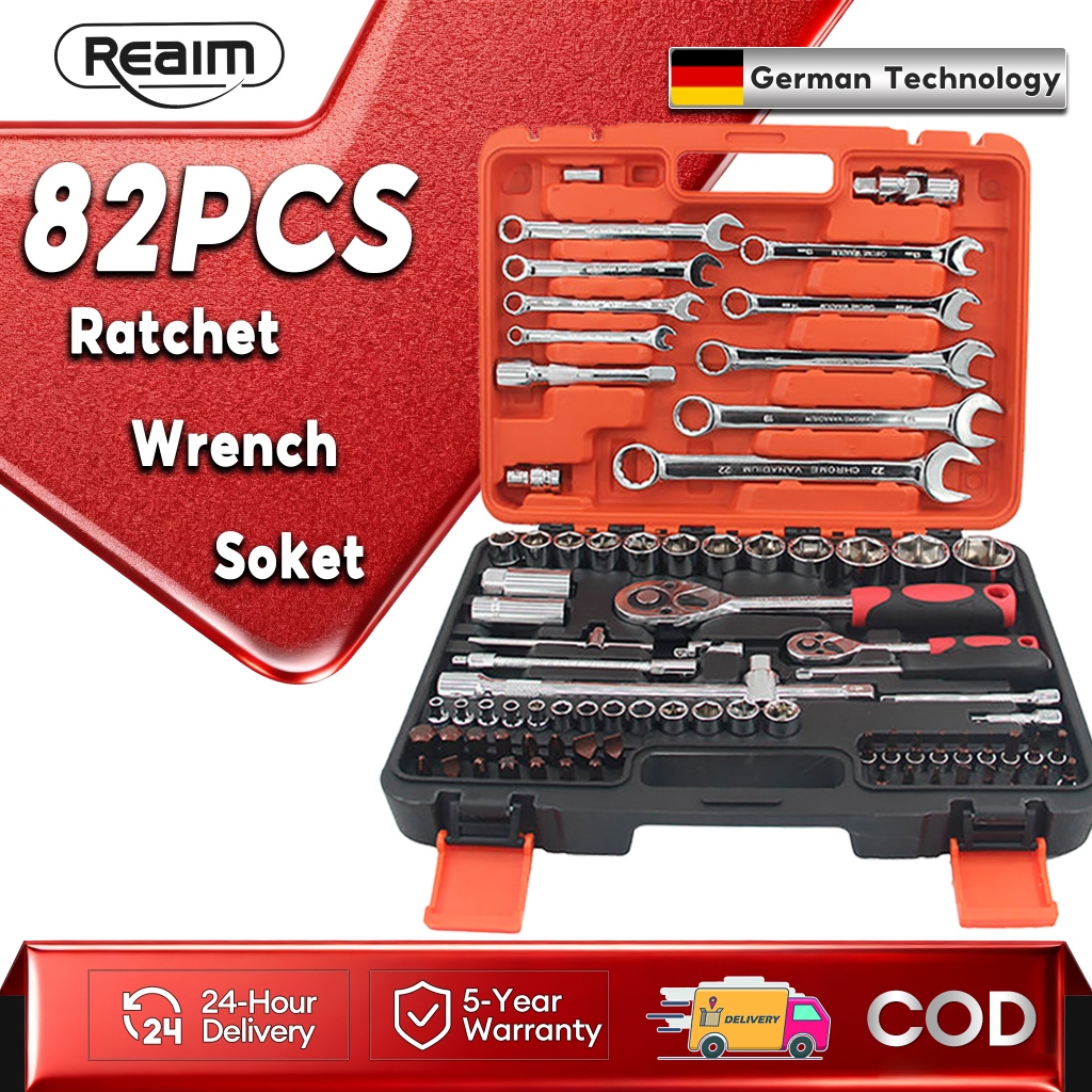 REAIM 82/62Pc Tool Box Set Socket Wrench Box Tool Set Heavy Duty Tools ...