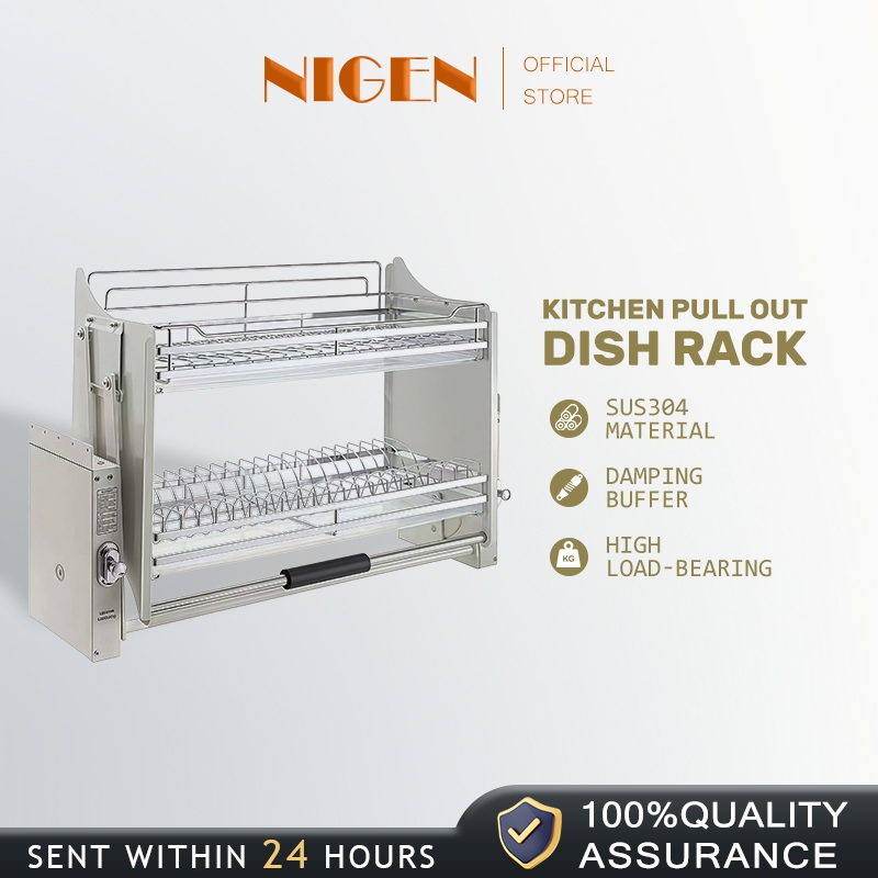 Kitchen Pull Down Dish Rack Plate Organizer 304 stainless steel Cabinet ...