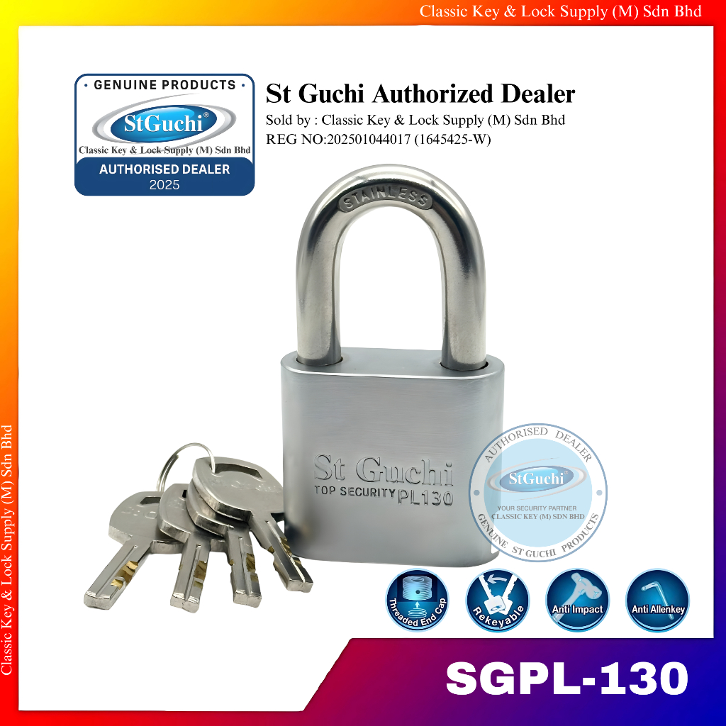 St Guchi padlock anti rust + spring shackle SGPL-130N Size 51mm ...