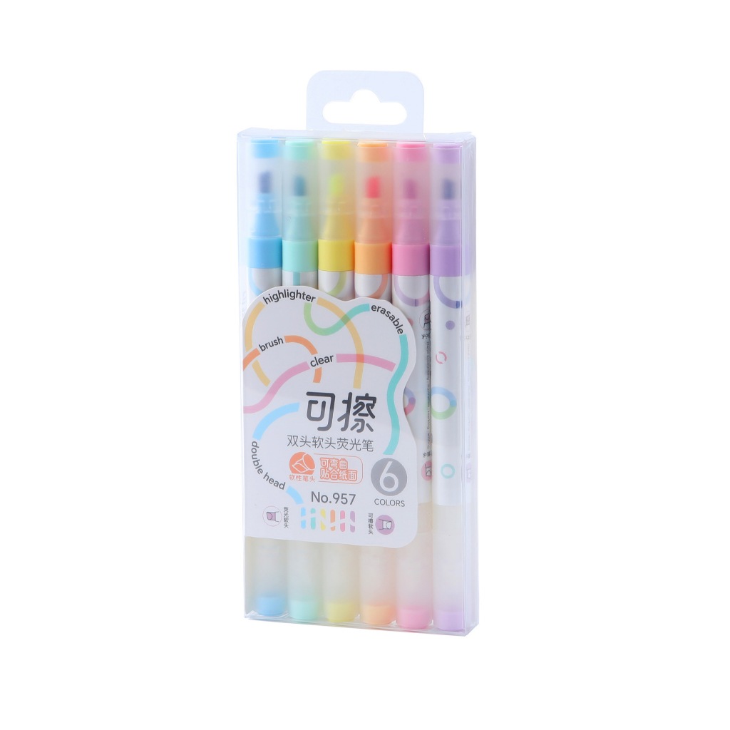 6Pcs Kawaii Erasable Highlighters Double Headed Note Taking Underlining ...