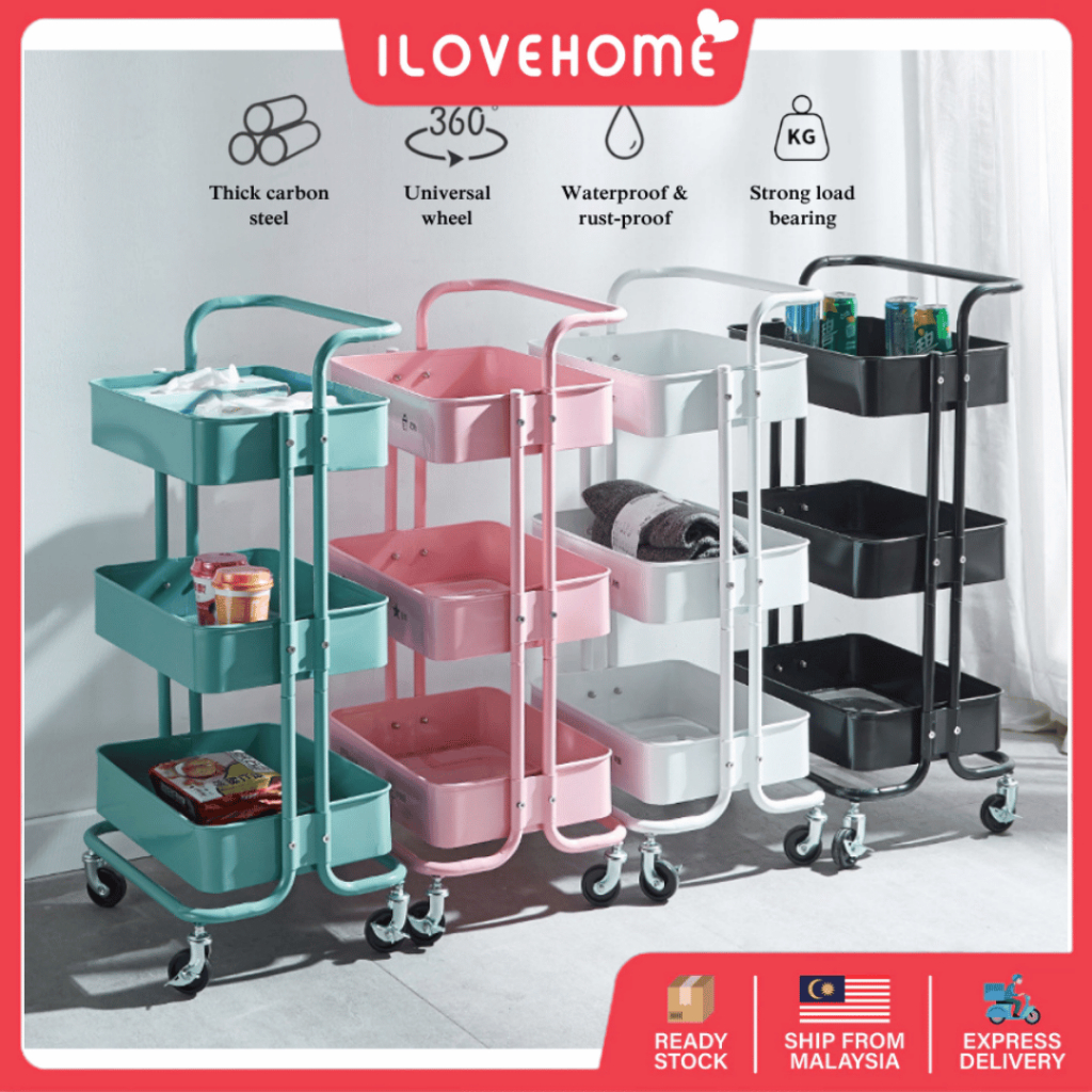 ILOVEHOME 3 Tier Trolley Home Storage Racks Office Shelves Kitchen Rack ...