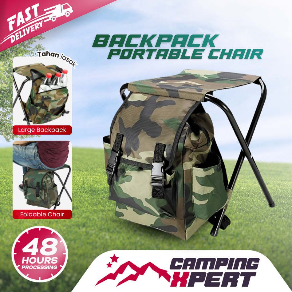 2 in 1 Backpack Foldable Chair Bag Stool Chair Kerusi Portable Camping ...