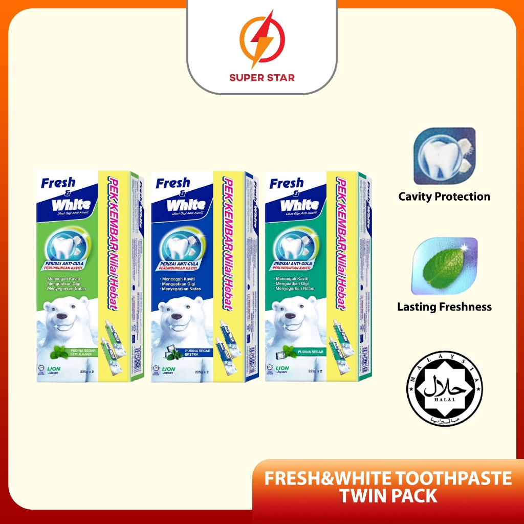 Fresh & White Anti-Cavity Toothpaste Super Value Twin Pack 225g x 2 ...