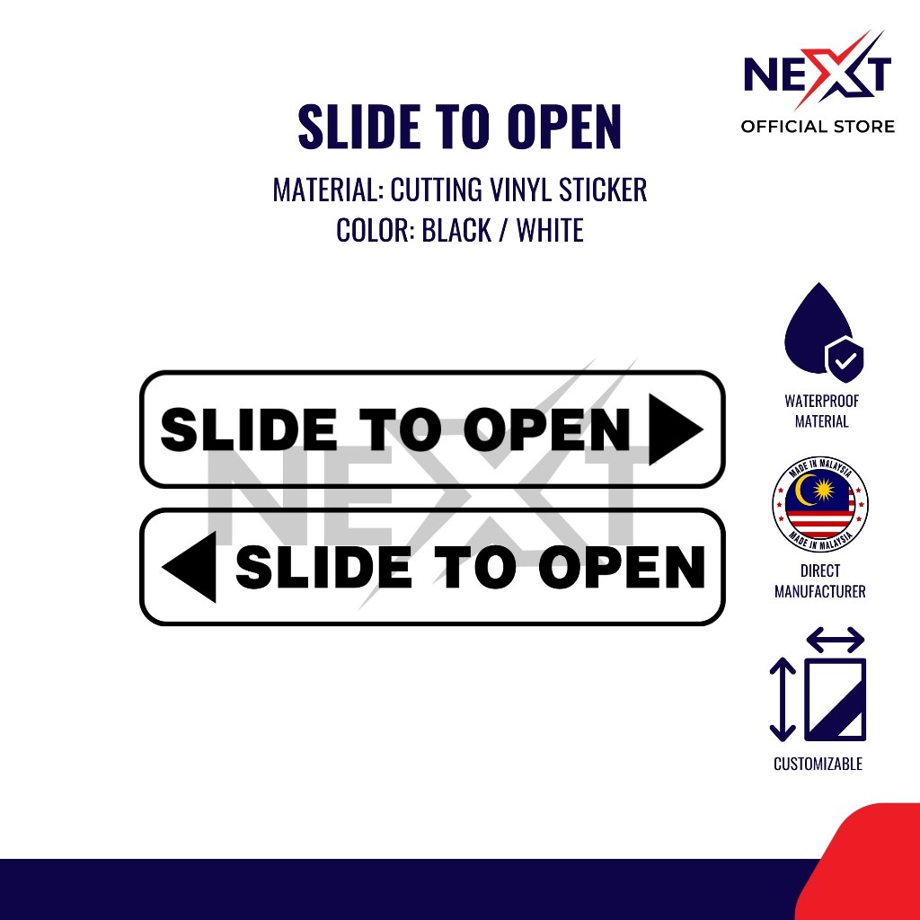 Slide To Open Cut Out Sticker For Glass or Door | Reverse or Normal Cut ...