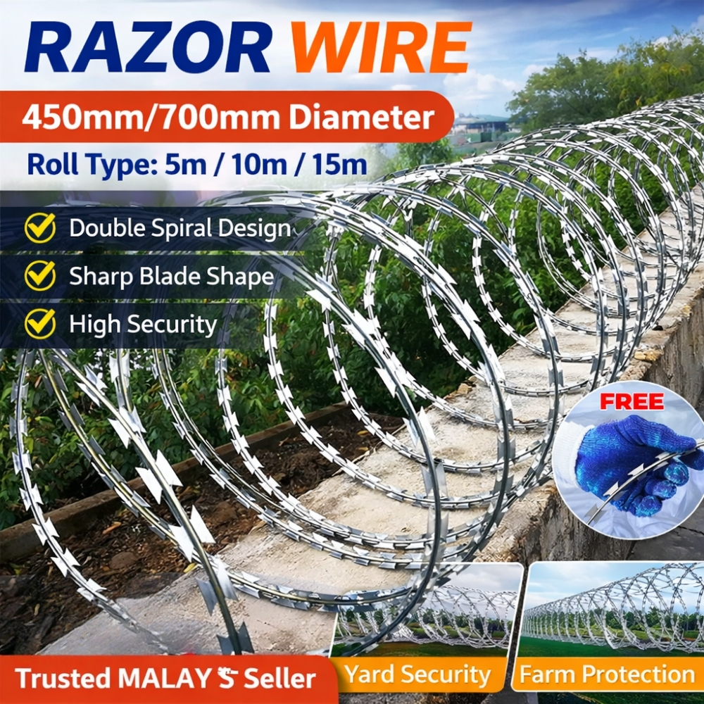 Razor Wire/ Concertina Barbed Wire (Cross Type with clips)-450mm 700mm ...