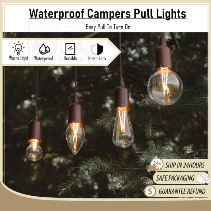 Waterproof Camping Hanging Pull String Light Atmosphere Lamp Warm Light ...