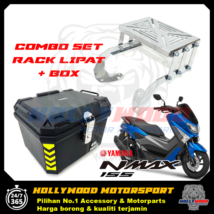 NMAX V2 V3 MONORACK LIPAT JB STYLE STAINLESS STEEL CHROME + 45L ABS TOP ...