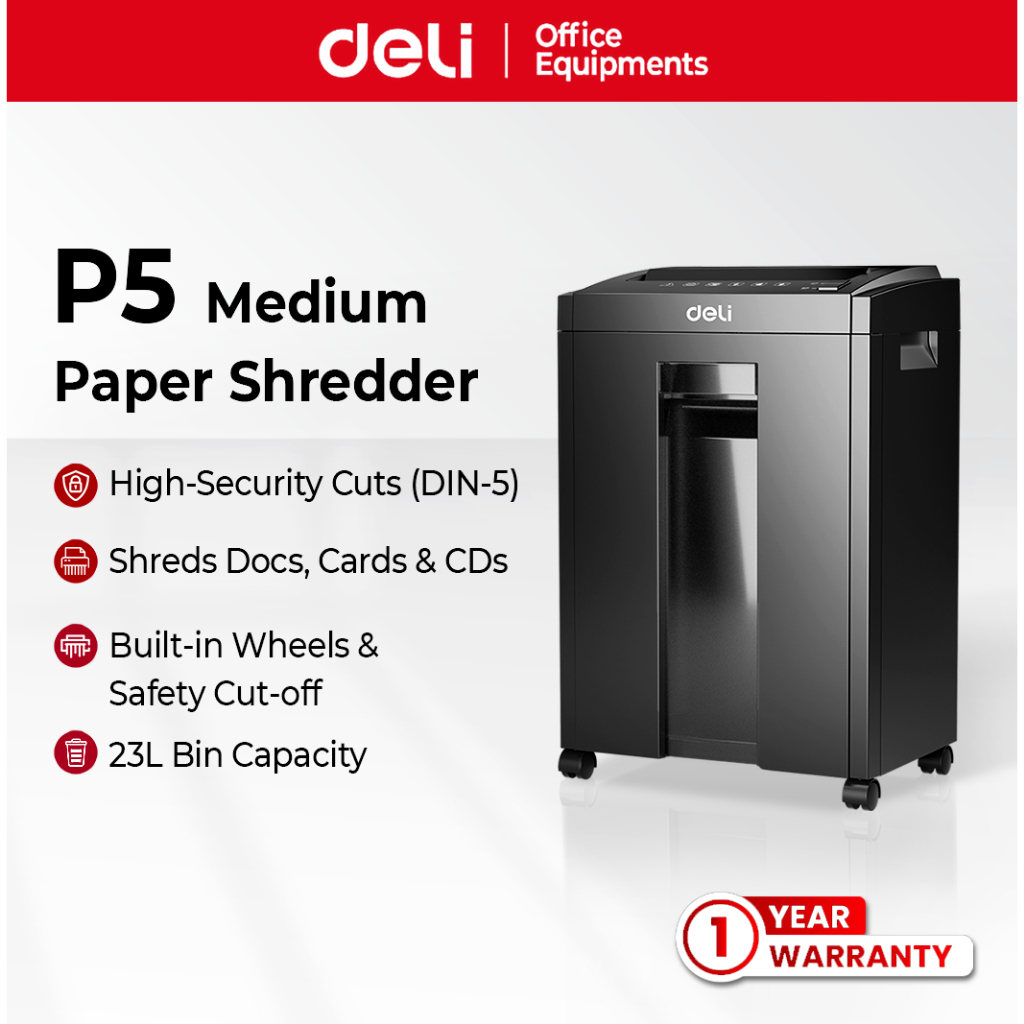 Deli P5 Paper Shredder Machine 23L – Medium Office Shredder, Cross ...