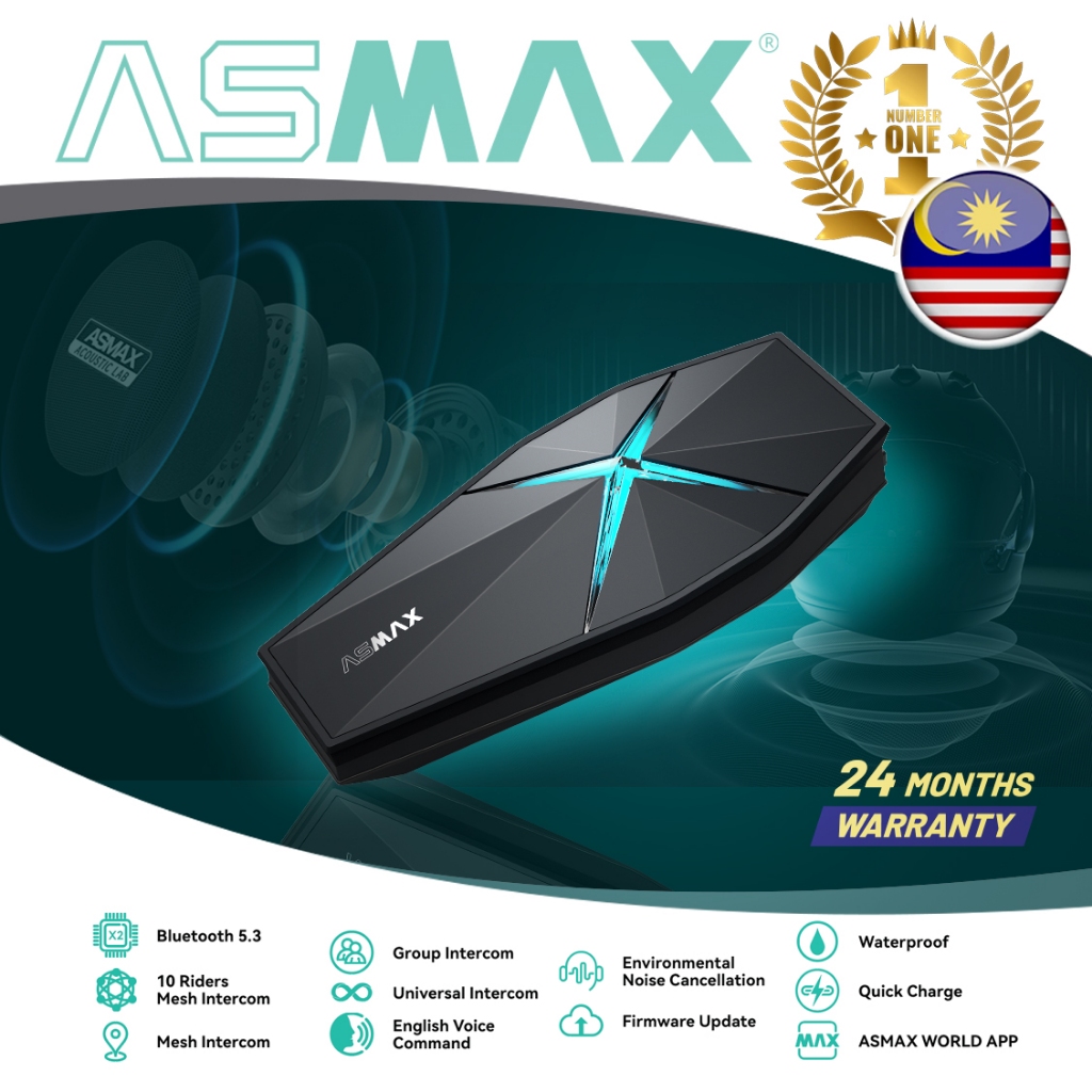 ASMAX F1PRO MAX Bluetooth Intercom 45 Hi-Fi Speaker Mesh Universal ...