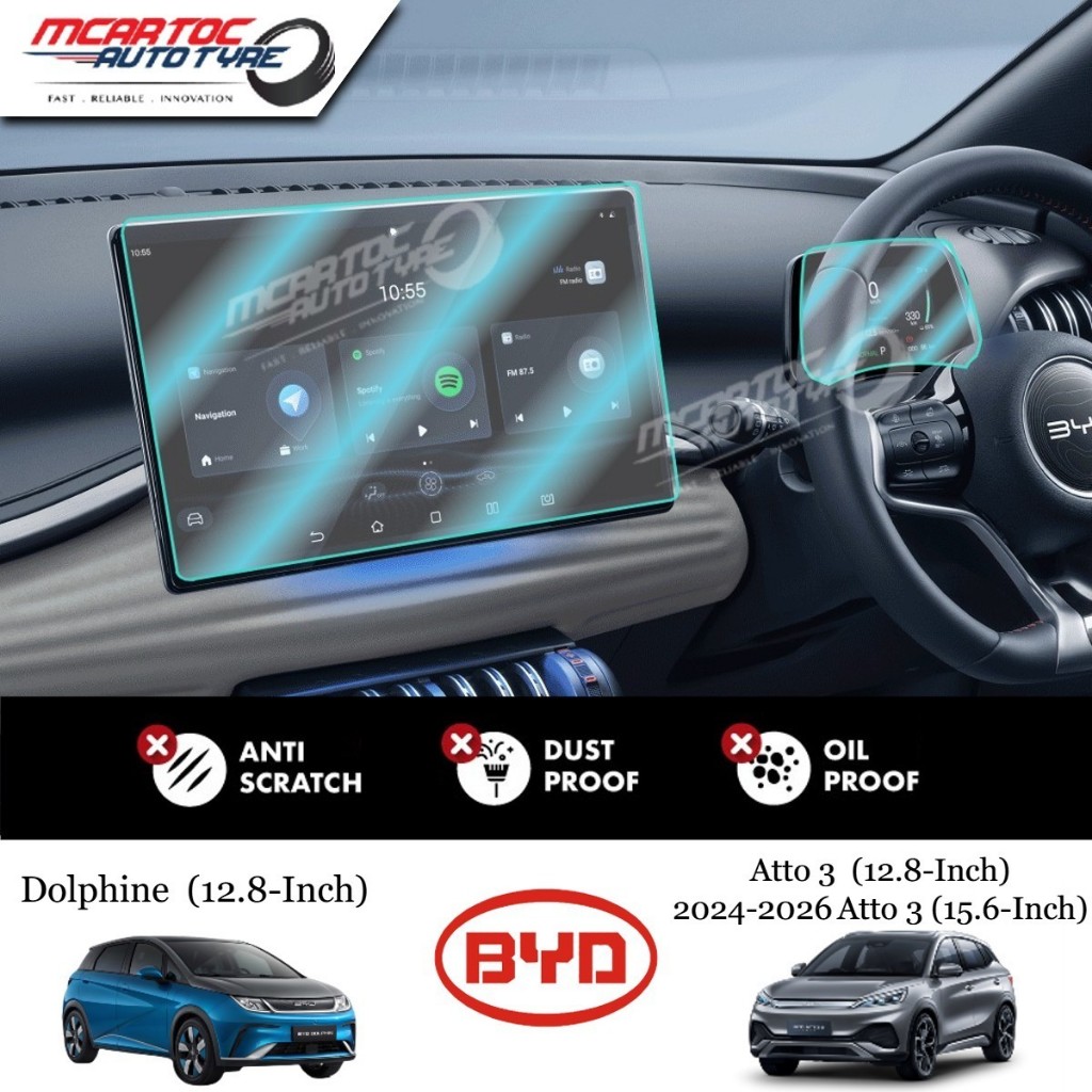 BYD Atto 3 & Dolphin 2022-2026 Navigation & Instrument Panel Tempered ...