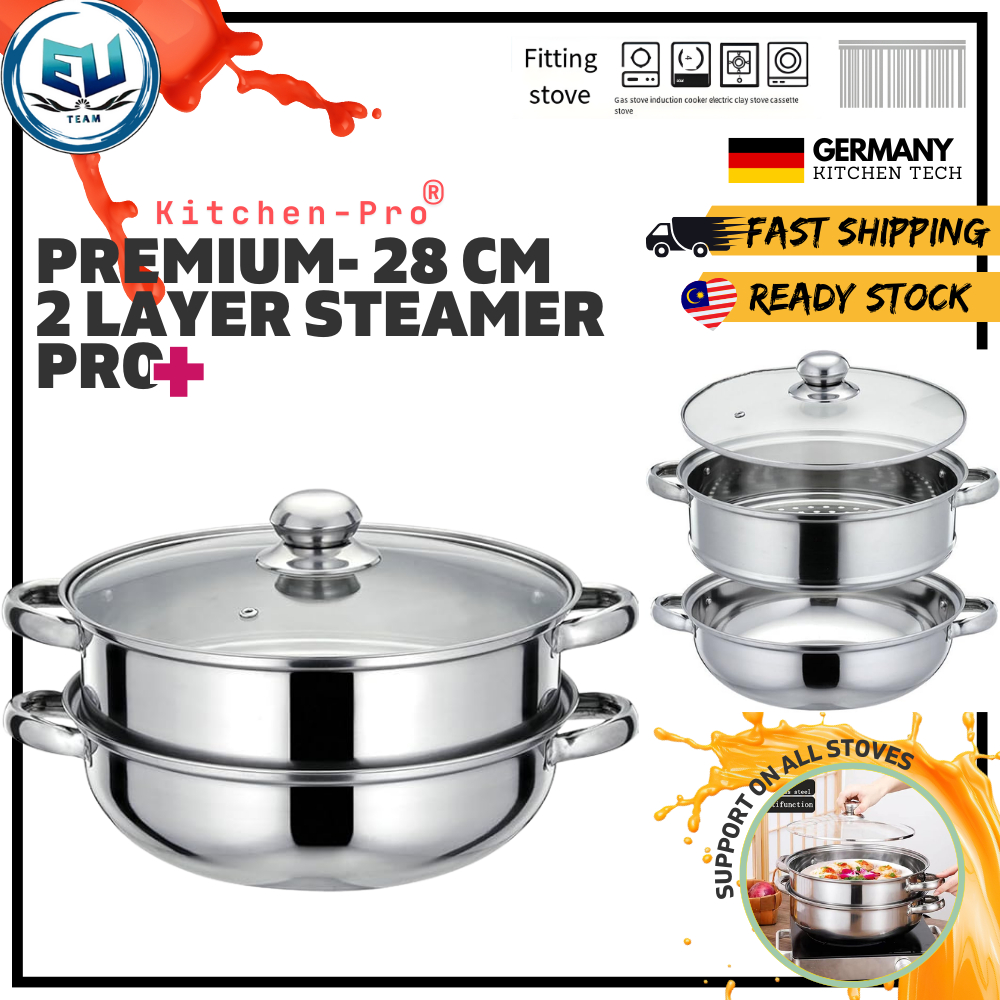 NEW 2 LAYER STAINLESS STEEL MULTIPURPOSE STEAMER POT 28 CM SOUP POT ...