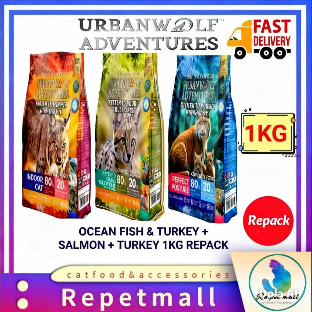 Urbanwolf 1KG REPACK Grain Free (Ocean Fish , Turkey & Chicken, Salmon ...
