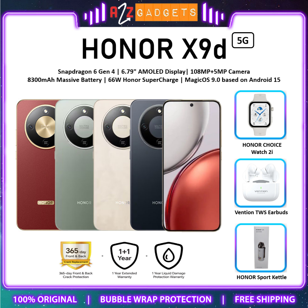 HONOR X9d 5G [24(12+12)GB RAM+256/512GB ROM] Massive Battery 8300mAh, IP69K Water Resistance - Honor Malaysia Warranty