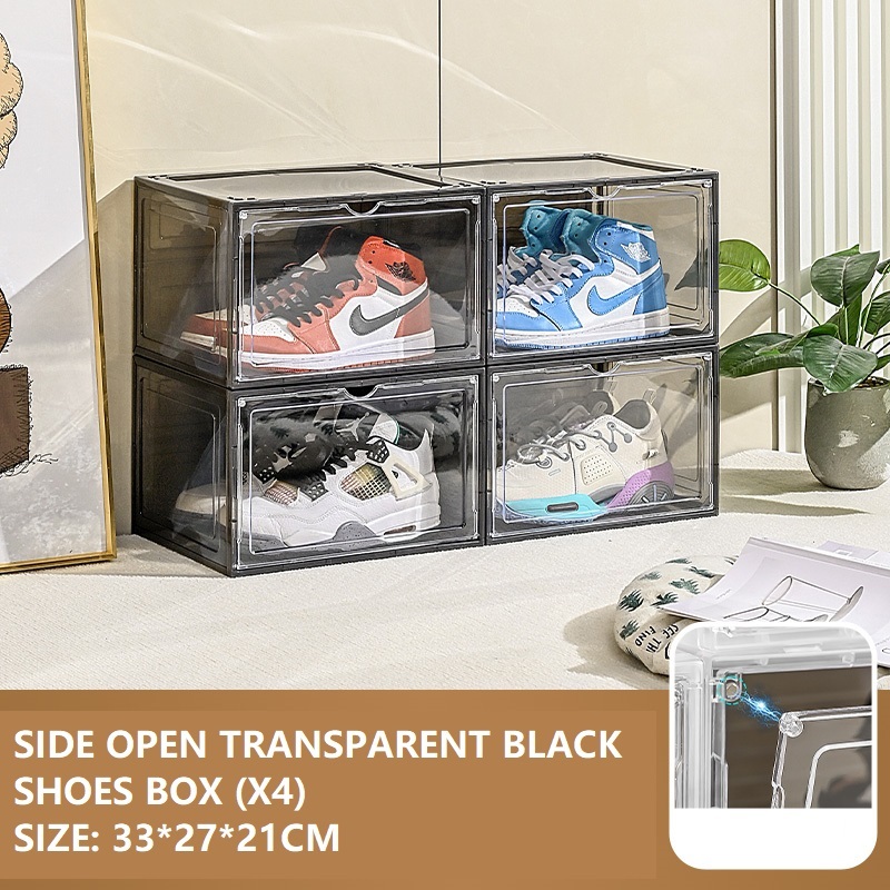 READY STOCK ️Side Open Transparent Shoe Box Cabinet Box Shoes Rack ...