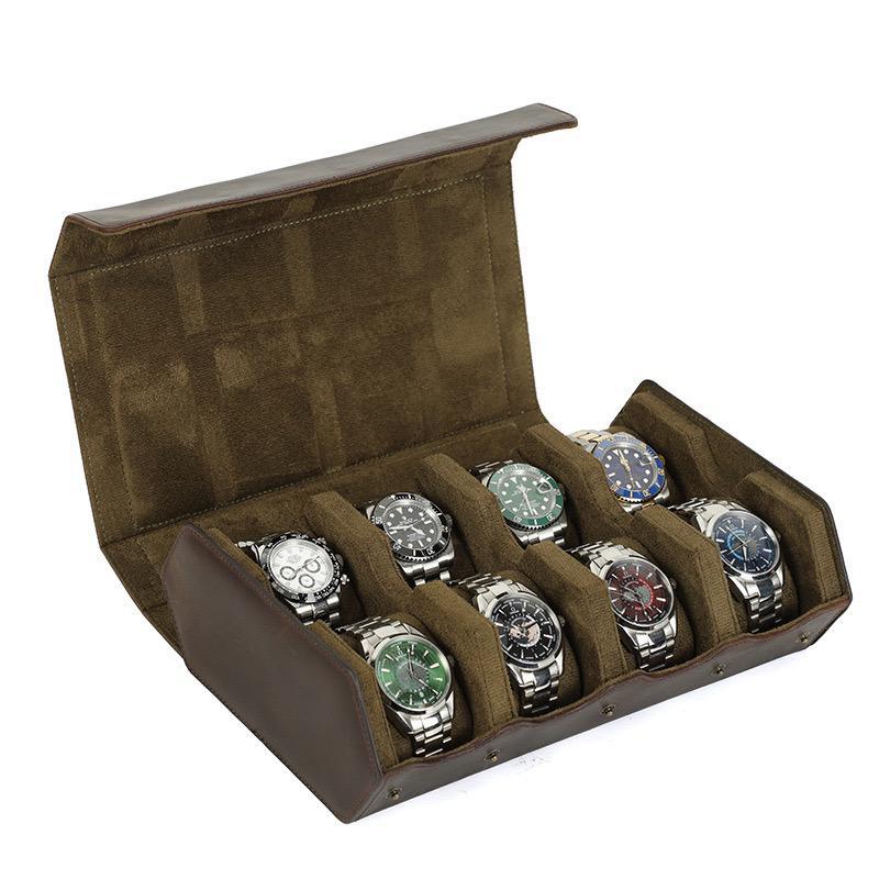 Roll & Rotate Genuine Cowhide Watch Roll Leather Watch Case Holder ...