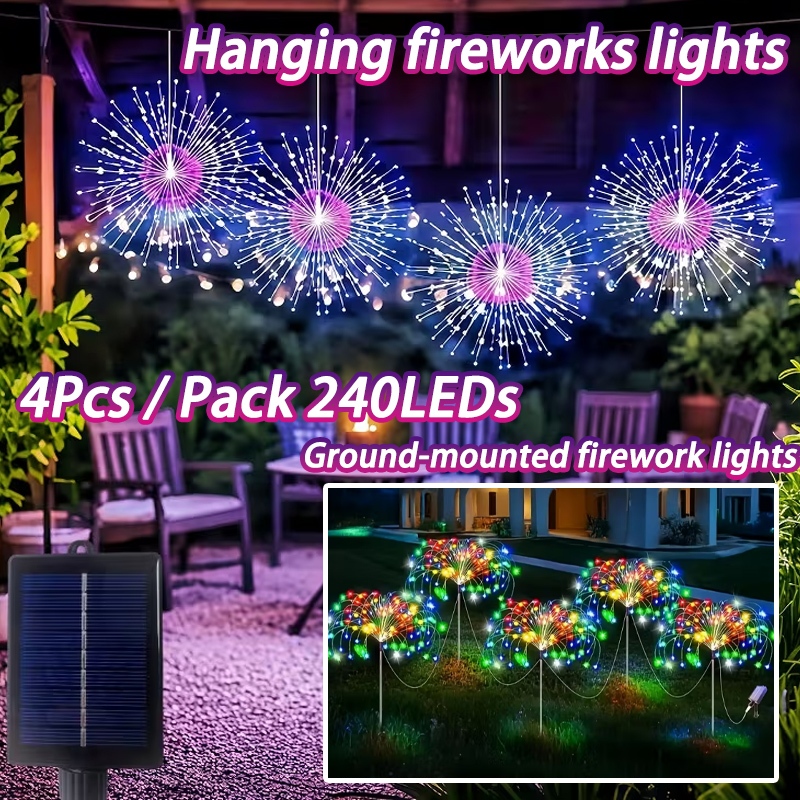 4pcs/pack Hanging Lampu raya Solar Outdoor Waterproof Fireworks Lights ...