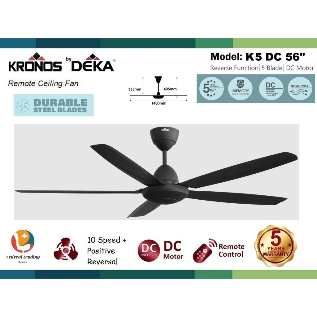 DEKA Kronos K5 Remote Ceiling Fan 10 Speed DC Motor 56