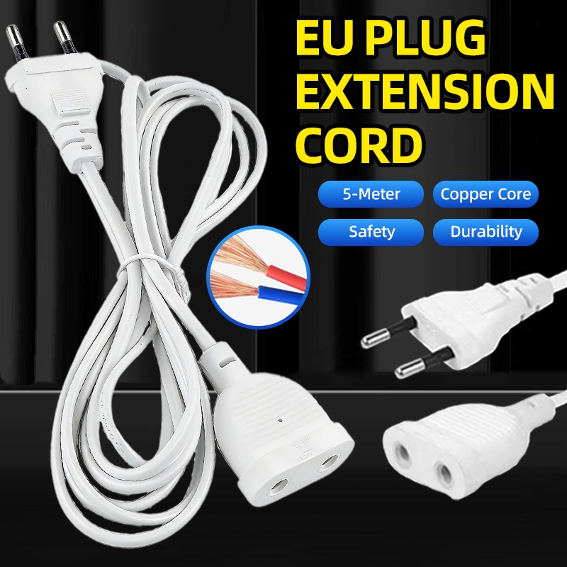 5M EU Standard 2-Pin Extension Cable – Durable Copper Core Power ...
