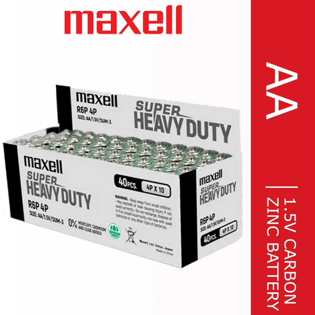 Maxell AA 1.5V Super Heavy Duty Carbon Zinc Battery (40pcs) R6 / R06 ...