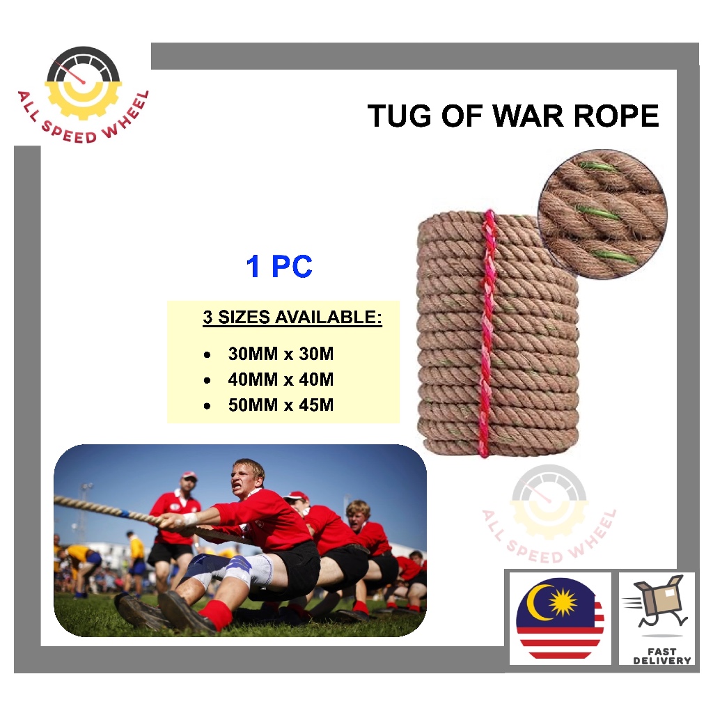 1 PC TUG OF WAR JUTE ROPE WITH CABLE/TALI TARIK TALI/30MM/40MM/50MM ...