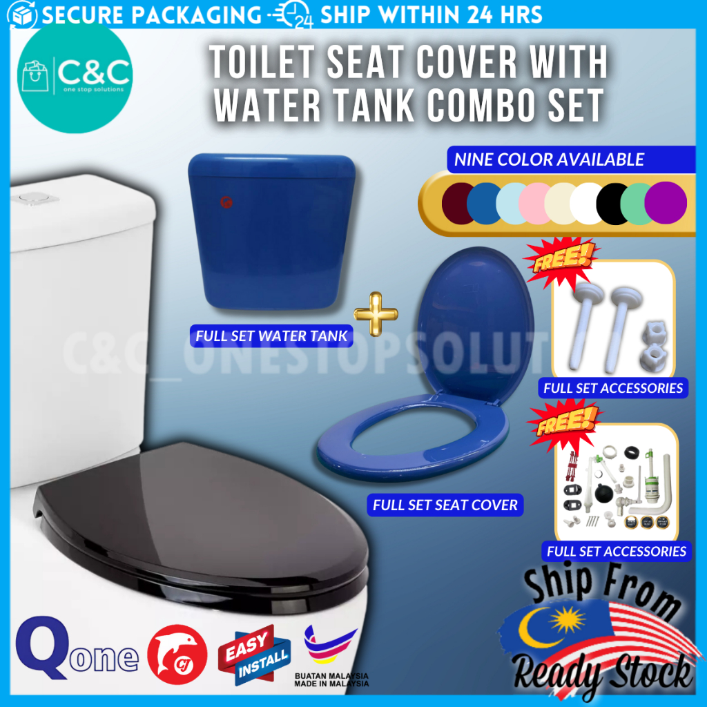 C&C Full Set Toilet Water Tank Plastic Toilet Cistern + Toilet Seat ...