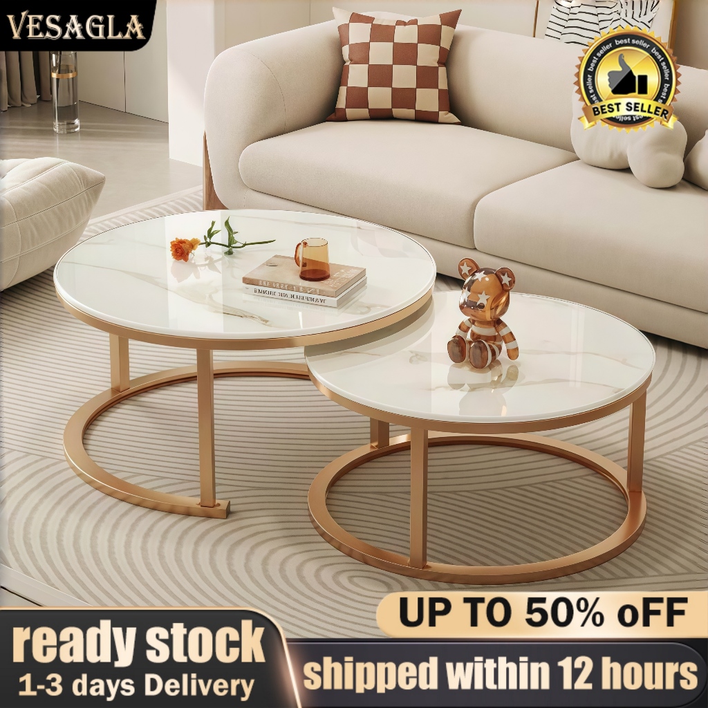 Tea Table 2 IN 1 Round Table Combination Coffee Table Meja Minum Marble ...