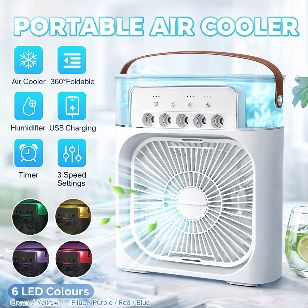 Premium Quality | 3-in-1 Air Cooler Fan LED | USB Portable Handheld ...