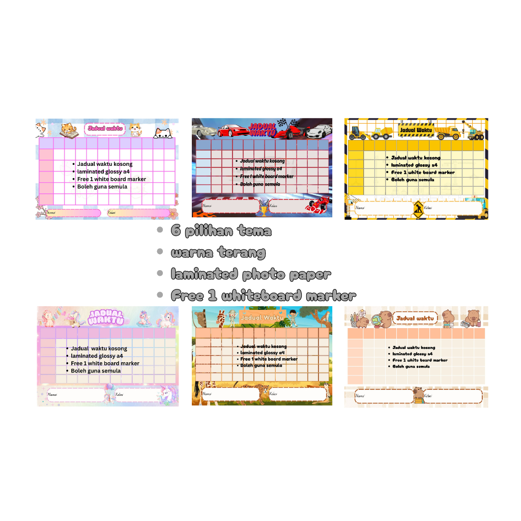 Jadual waktu kelas a4 pakai semula Classroom timetable reusable ...