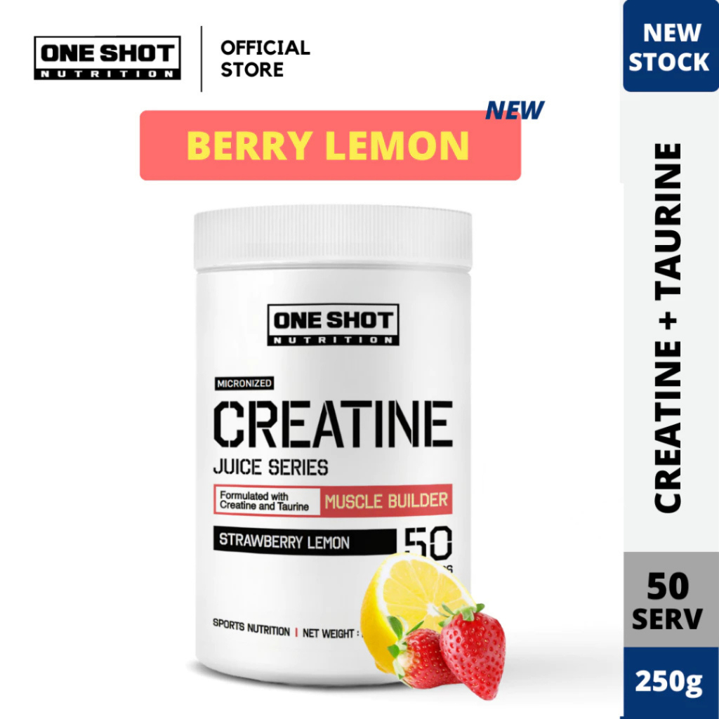 Creatine Monohydrate Powder + Taurine (250g) 50 servings - One Shot ...