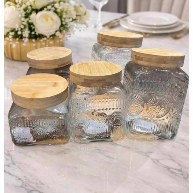 RAYA 2026 Bekas Kuih Raya Kaca Balang Kuih Raya Tutup Kayu Glass ...