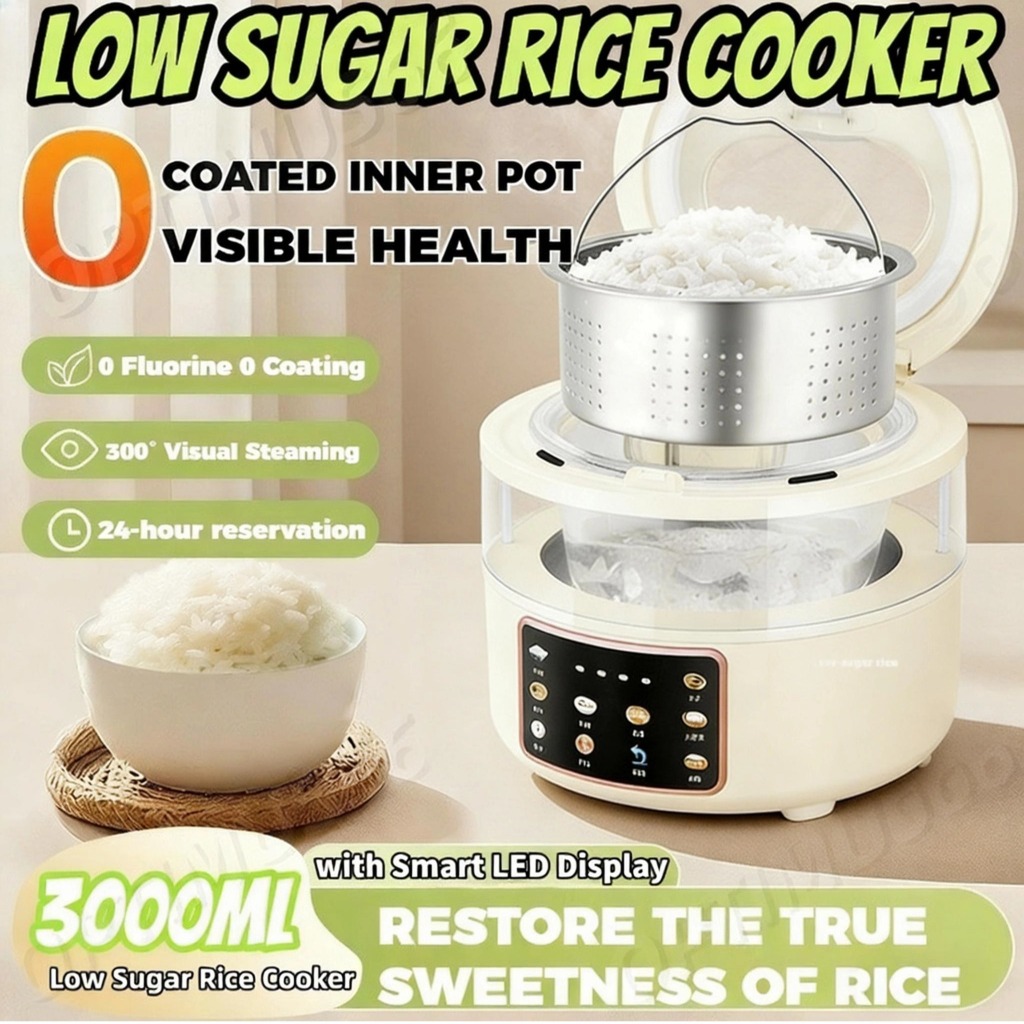 3L Rice Cooker MY Low Sugar Ceramic Pot with LED Display 6Cooking Modes ...