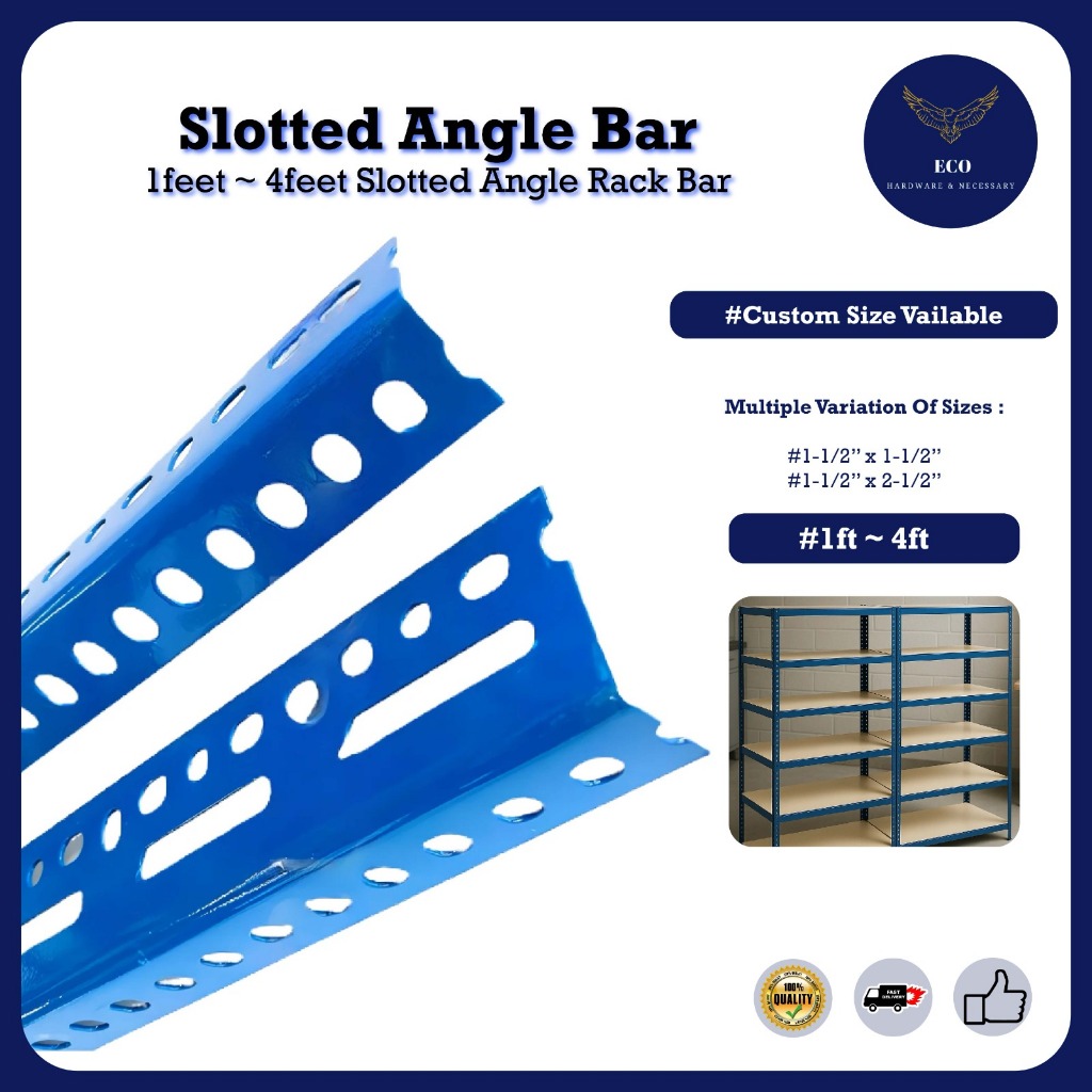1 kaki ~ 4 kaki Besi Angle Rak DIY Mild Steel Slotted Angle Bar Storage ...