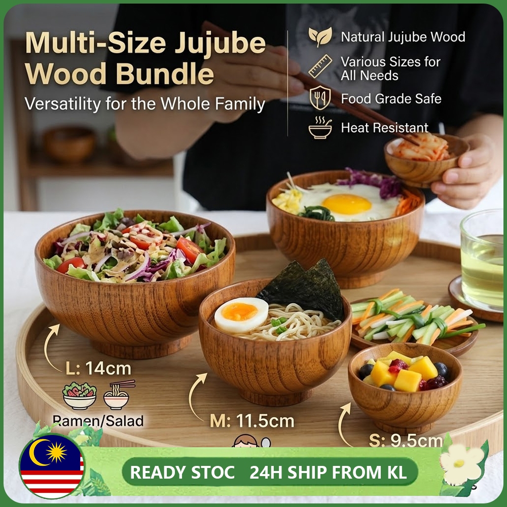 🍜Japanese Style Natural Jujube Wood Bowl Eco-friendly Wooden Rice Soup ...