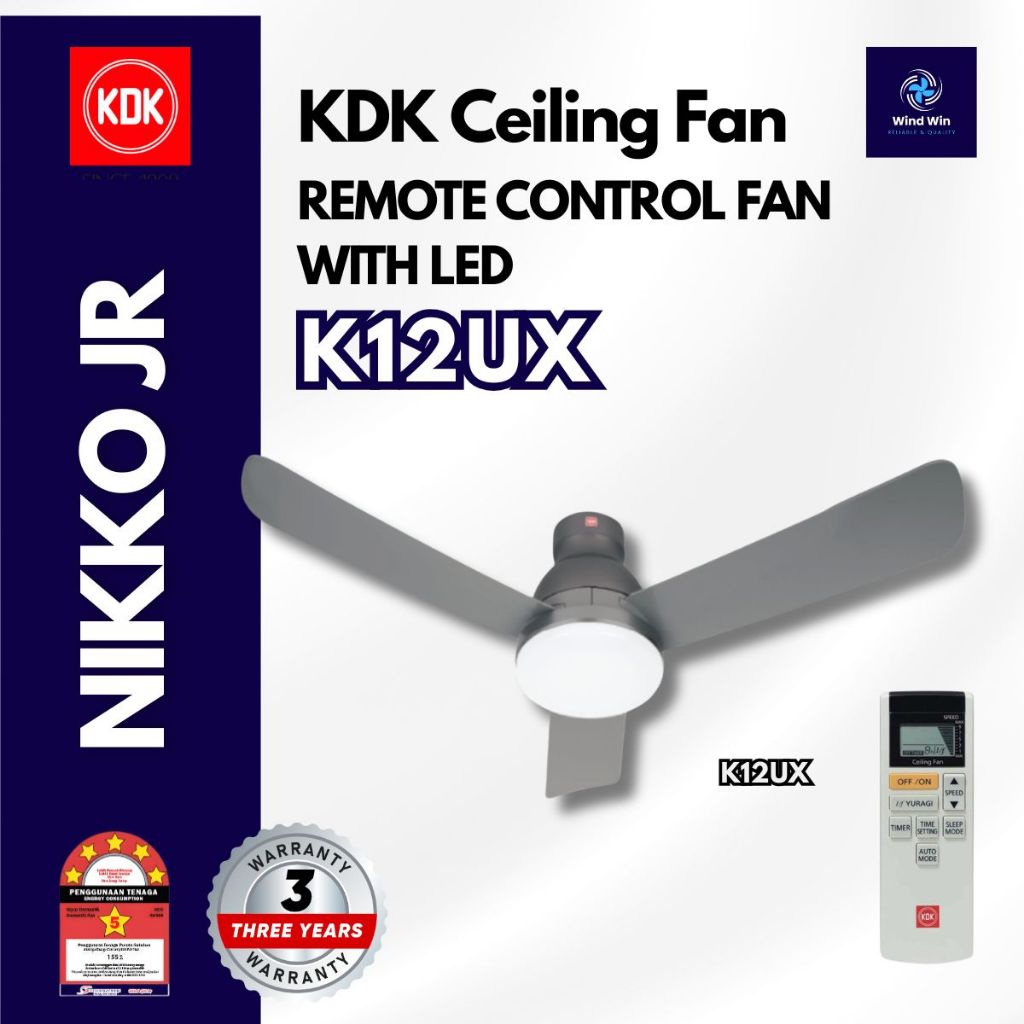 KDK K12UX 3 BLADES CEILING FAN WITH REMOTE CONTROL / DC MOTOR 9 SPEED ...