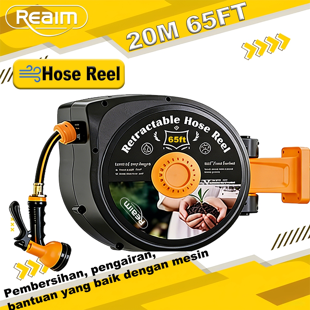 REAIM 20M Automatic Retractable Water Hose Reel Roller Wall Mount Pipe ...