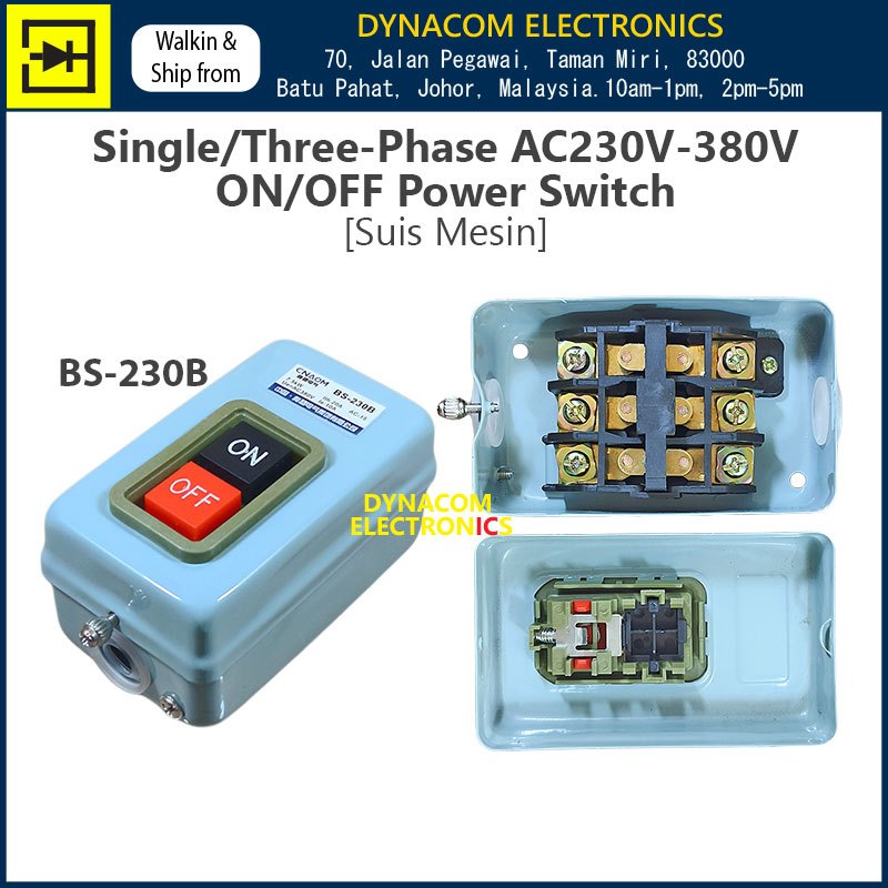 EVGATSAUTO BS216B Push Button Switch – Self-Locking 15A 3P, Screw Terminals For Motor Control (110V/220V/380V)
