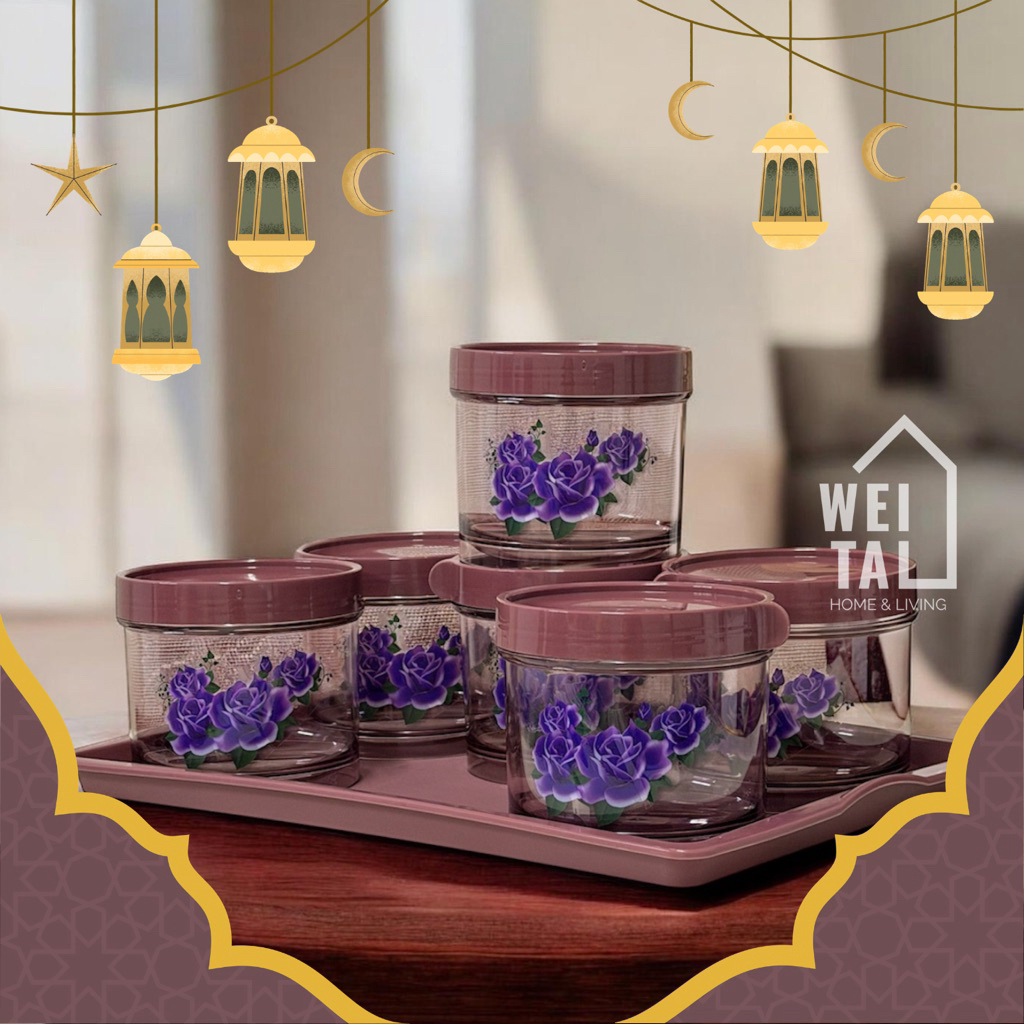 Canister with Tray Plastic Food Container Set with Tray Food Jar Round ...