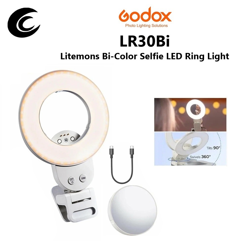 Luce Ad Anello LED GODOX Litemons LR30Bi Con Specchio E Clip | 2800-6500K Per Selfie E Vlog