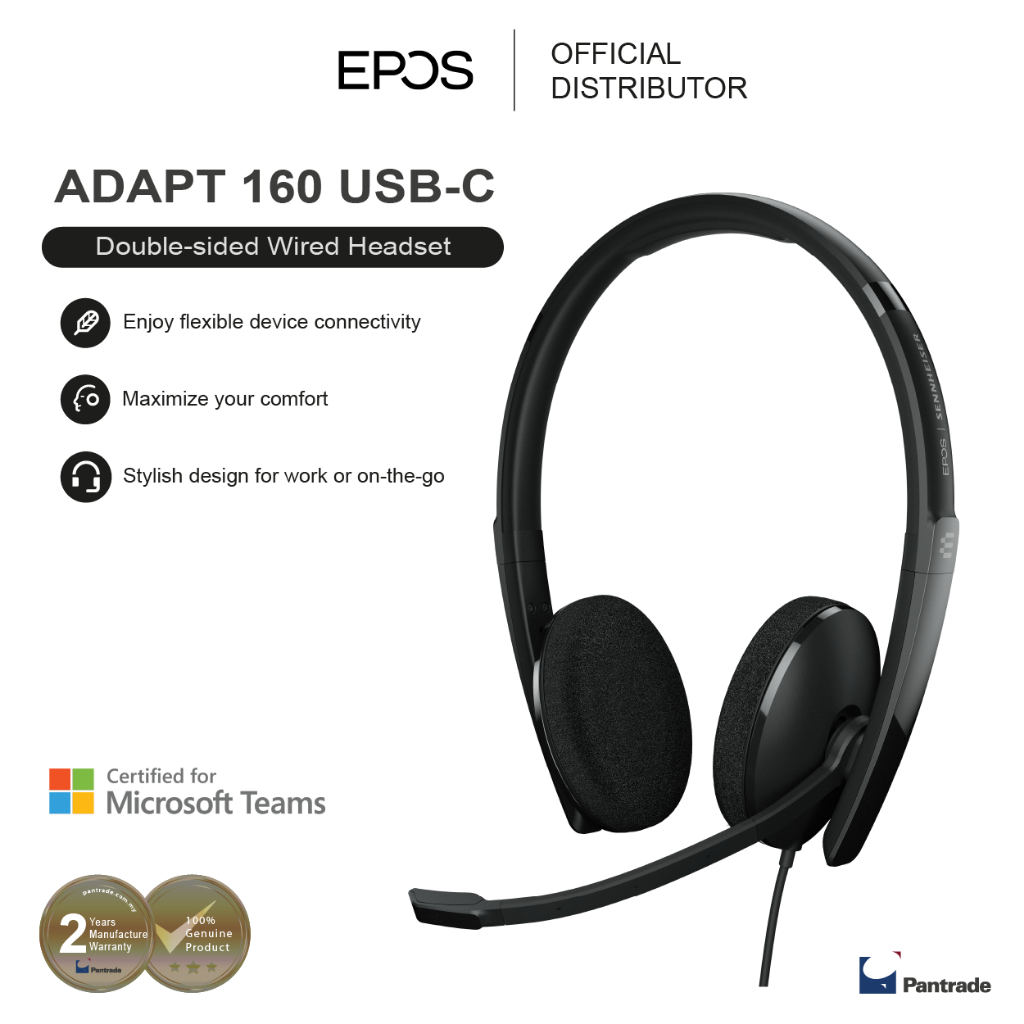 EPOS | Sennheiser ADAPT SC160 USB-C Stereo UC Optimized Headset ...