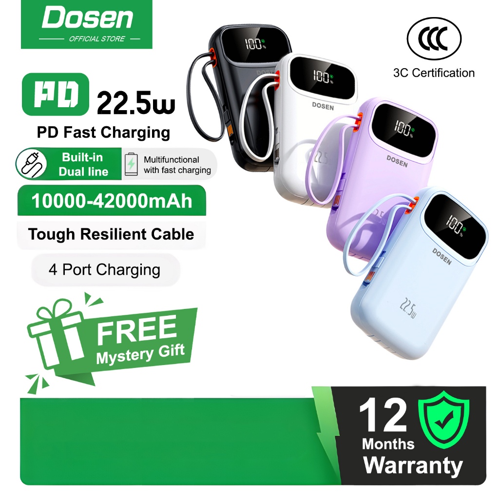 [3C certification] DOSEN Original Powerbank fast charging  Y342 PD22.5W Portable 25000mAh Comes with three wires