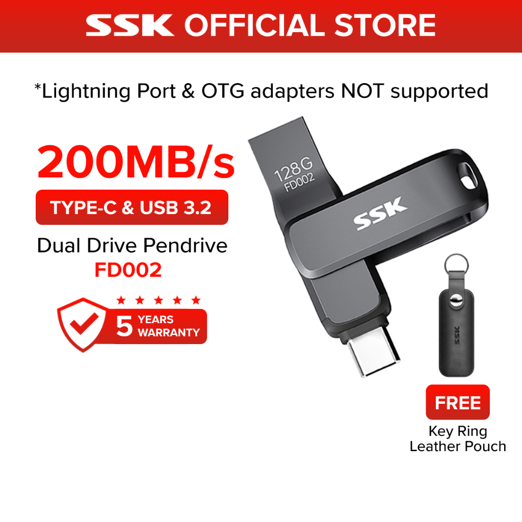 SSK Dual Drive OTG Flashdrive Pendrive Type C USB 3.2 Gen 1 (200Mb/s ...