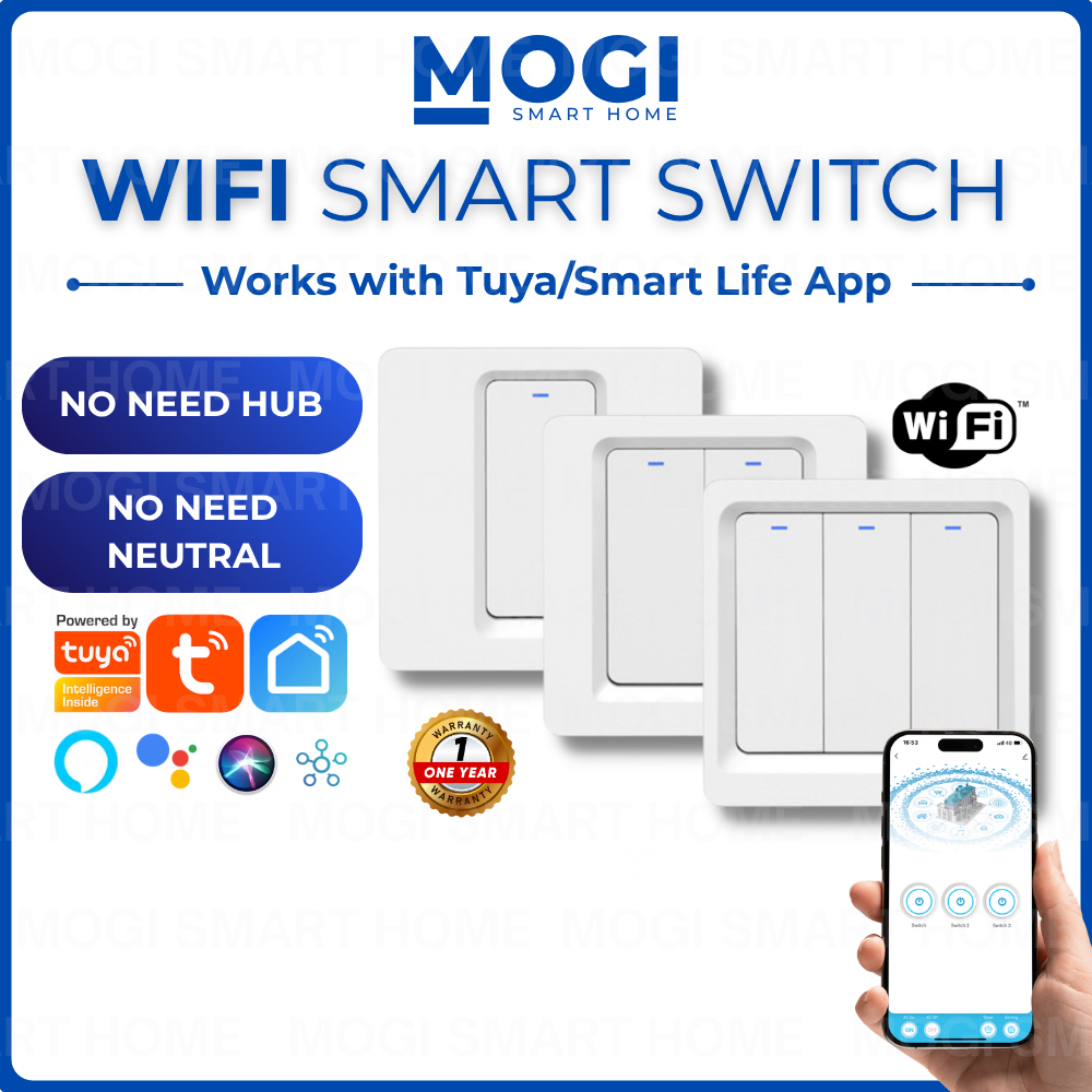 MOGI WiFi Smart Switch No Neutral No Need Hub 1/2/3 Gang 20A Tuya Smart ...