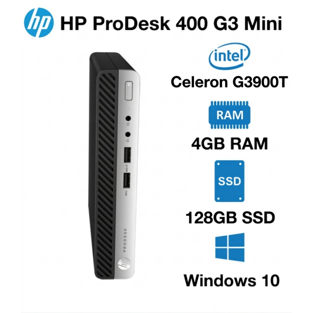 HP ProDesk 400 G3 Mini PC | Intel Celeron G3900T | 4GB RAM | 128GB