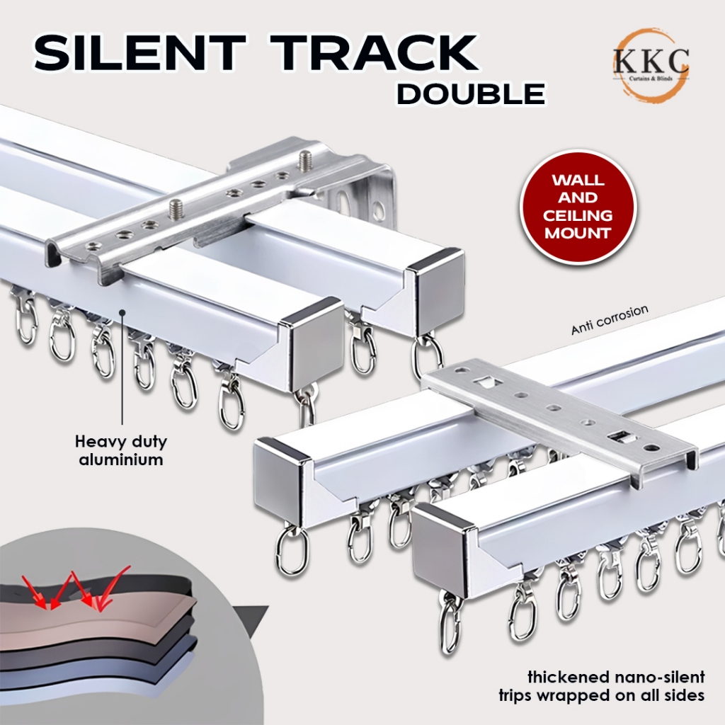 KKC Silent Track DOUBLE Aluminium Curtain Rail/Rail Langsir Premium ...