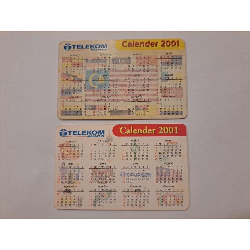 2 pcs [Calender 2001] Telekom Kadfon Phone Card Malaysia Public