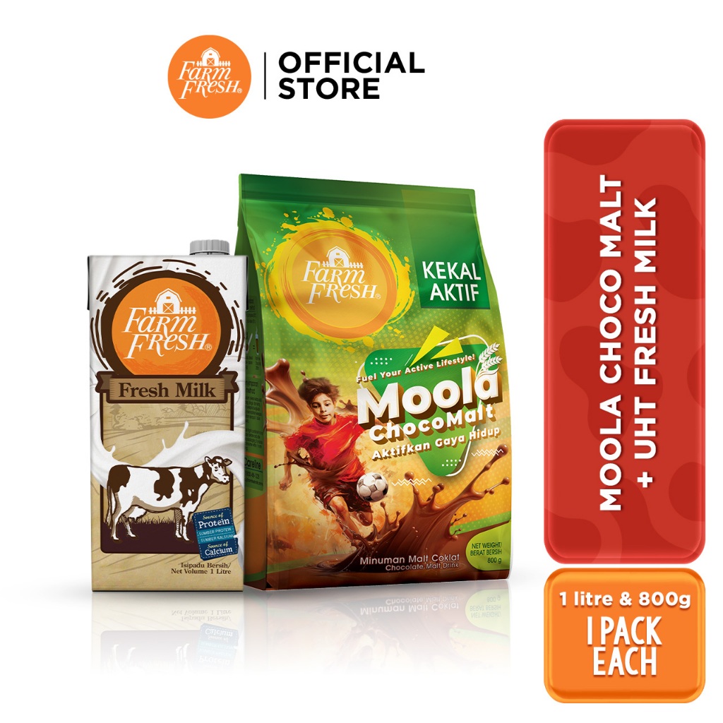 Farm Fresh UHT Fresh Milk 1L x 1 Pack + Farm Fresh Moola Choco Malt ...