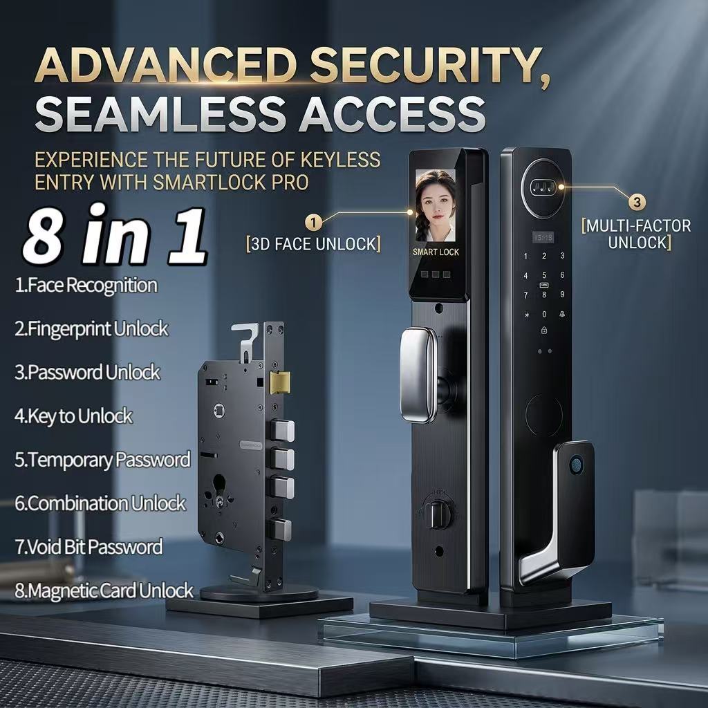 New Style 8 in 1 Face Identification Automatic Password Smart Door Lock ...