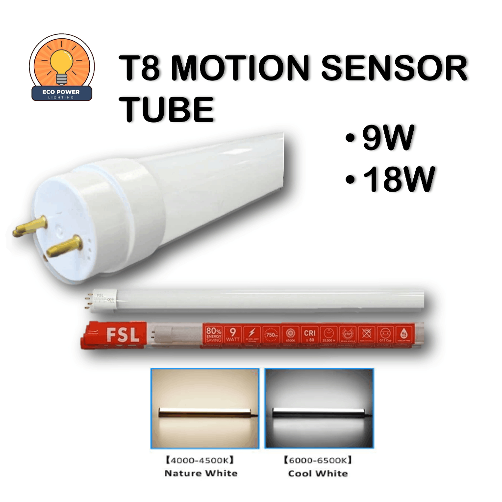 FSL T8 LED Motion Sensor Tube 9W/18W (2FT/4FT) Auto On/Off Radar Sensor ...